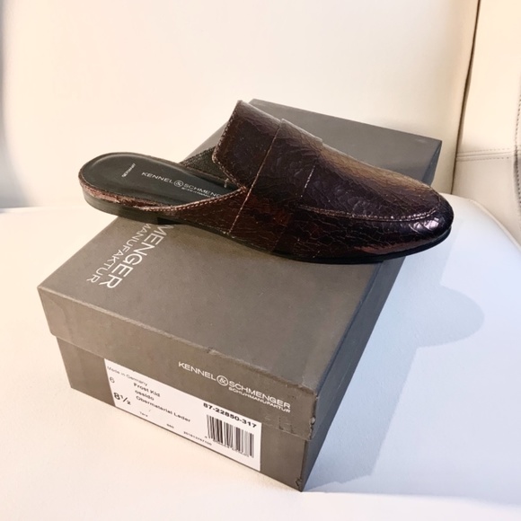 Kennel & Schmenger Tara Metallic Leather Flat Mule Slip-On Loafers Luxury Shoes - Picture 6 of 13